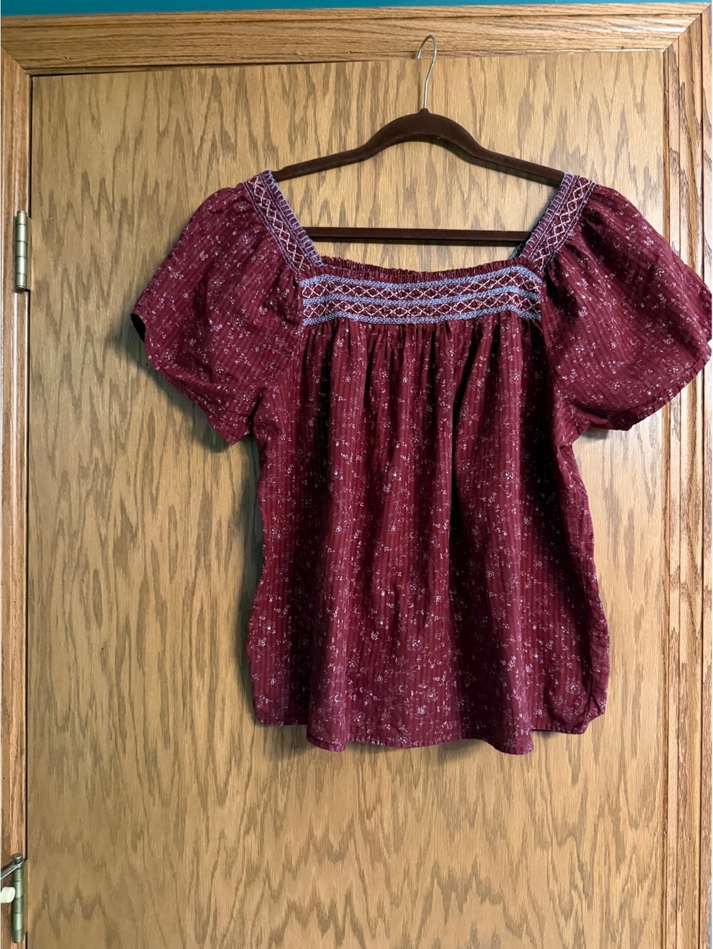 Madewell Floral Peasant Blouse Women’s Large Burgundy Puff Sleeve Boho Top - Picture 2 of 5
